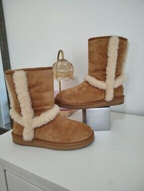UGG Australia CARTER Mid-Calf Boots Chestnut Suede Plush Shearling Lining & Trim
